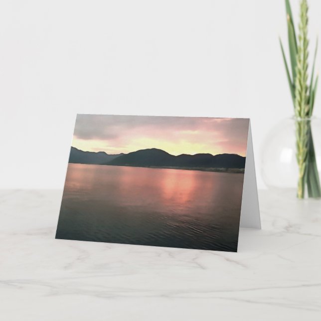 Pink and Blue Ombre Sunset Reflections Landscape  Card (Front)