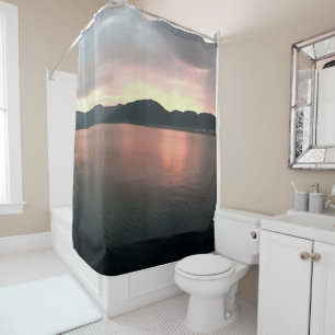 Pink and Blue Ombre Sunset Reflections Landscape Shower Curtain