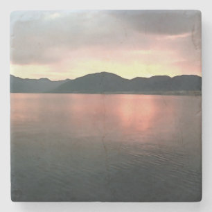Pink and Blue Ombre Sunset Reflections Landscape Stone Coaster