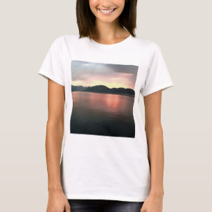 Pink and Blue Ombre Sunset Reflections Landscape T-Shirt
