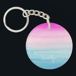 Pink and Blue Ombre Watercolor Personalised Key Ring<br><div class="desc">Watercolor gradient wash of bright pink and blue colours. Add your name to personalise it.</div>
