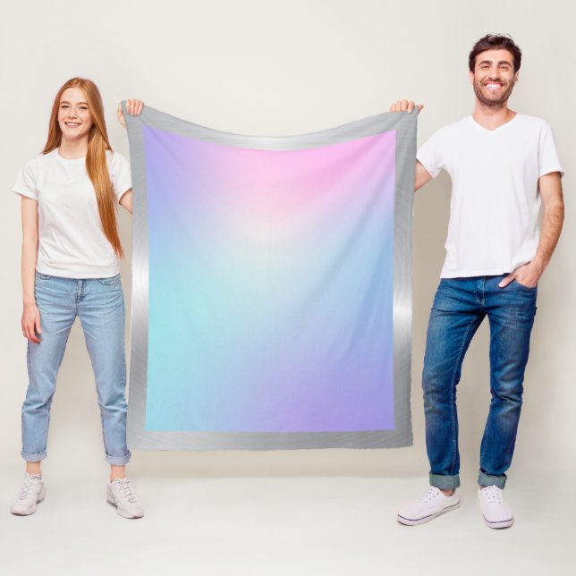 Pink and blue ombre with silver border fleece blanket (In Situ)