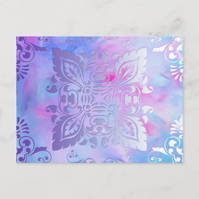 Pink and Blue Ornate Design Postcard (Front)