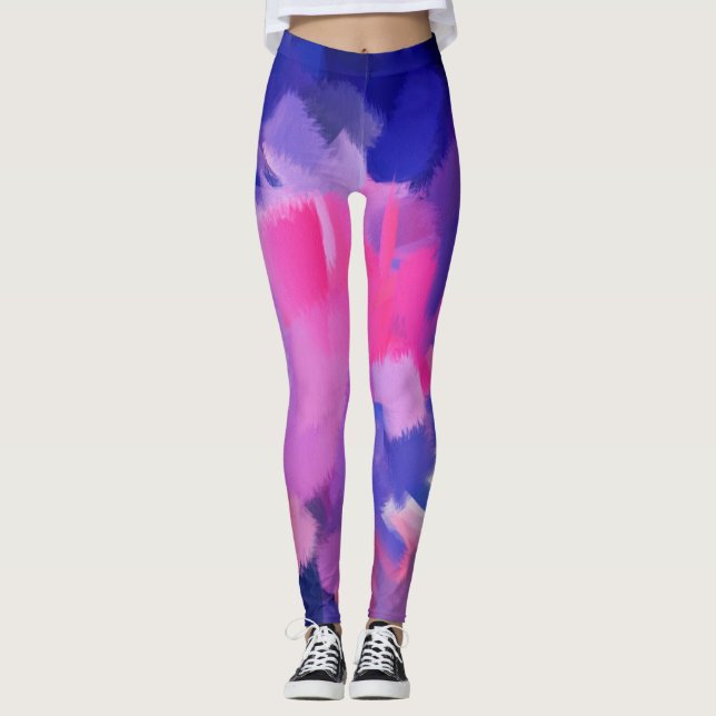 Pink and Blue Paint Splatter Leggings (Front)