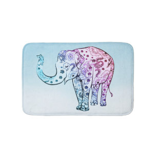 Pink And Blue Paisley Elephant Bath Mat