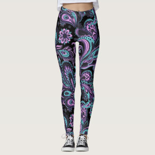 Pink And Blue Paisley Pattern Leggings