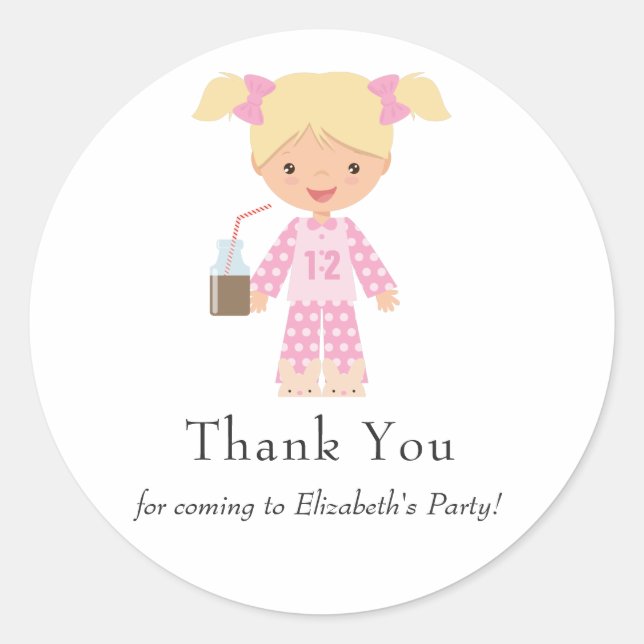 Pink and Blue Pajama Pancake Girl Birthday Party Classic Round Sticker (Front)