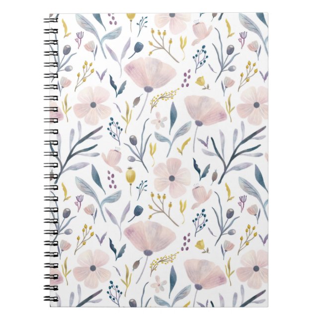 Pink and Blue Pastel Flower Garden Pattern Notebook (Front)