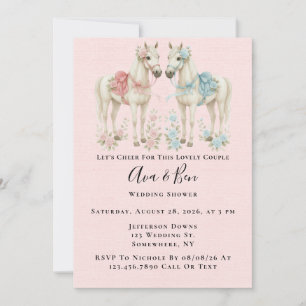 Pink and Blue Pastel Flowers Horse Wedding Shower Invitation
