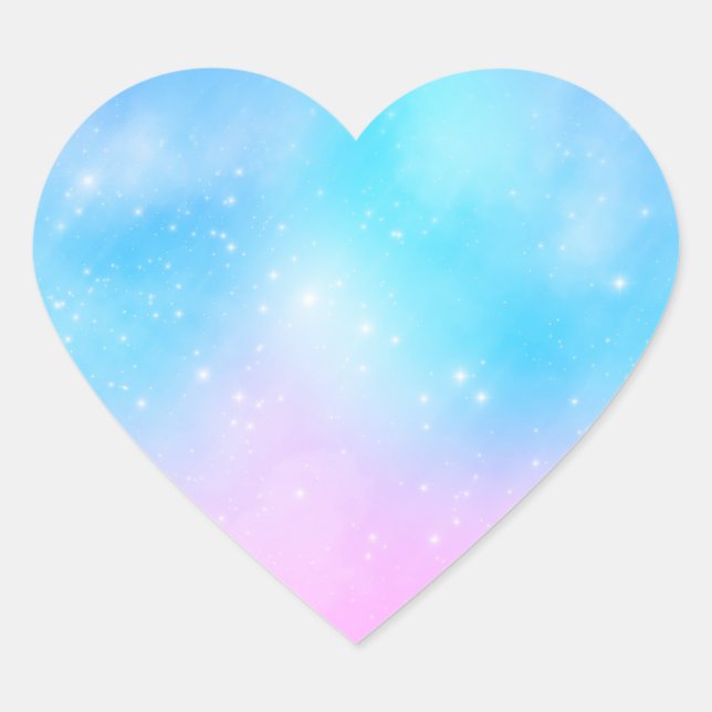 Pink and Blue Pastel Gradient Sky Heart Sticker (Front)