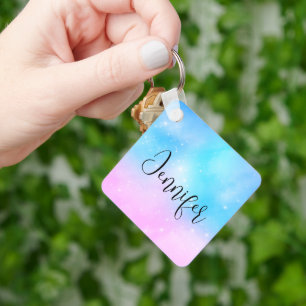 Pink and Blue Pastel Gradient Sky Key Ring