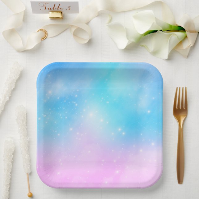 Pink and Blue Pastel Gradient Sky Paper Plate (Wedding)