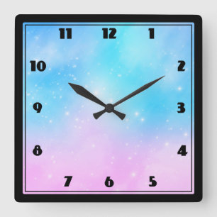 Pink and Blue Pastel Gradient Sky Square Wall Clock