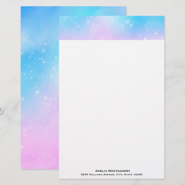 Pink and Blue Pastel Gradient Sky Stationery (Front/Back)