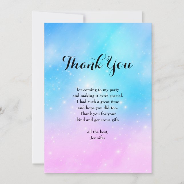 Pink and Blue Pastel Gradient Sky Thank You Card (Front)