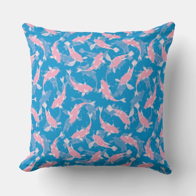 Pink and Blue Pattern - Koi Fish Cushion (Front)