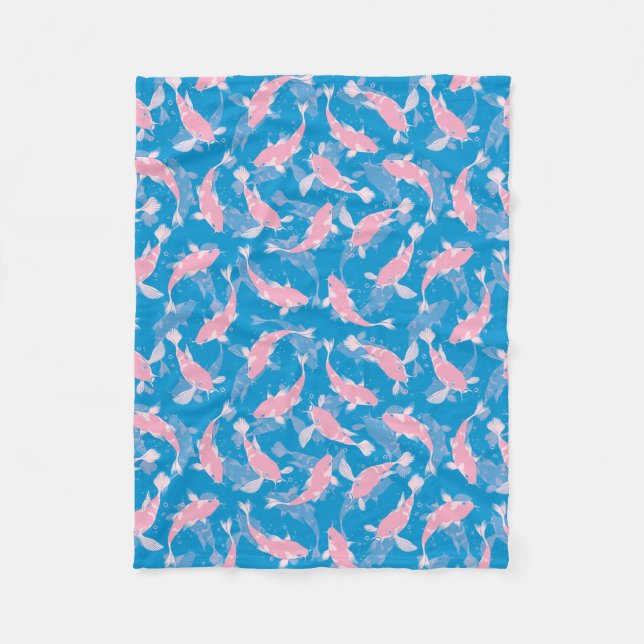 Pink and Blue Pattern - Koi Fish Fleece Blanket (Front)
