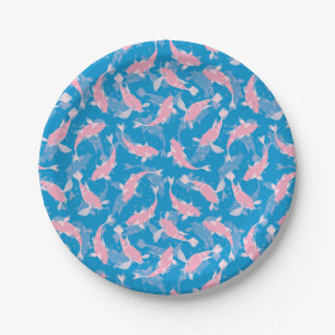 Pink and Blue Pattern - Koi Fish Paper Plate
