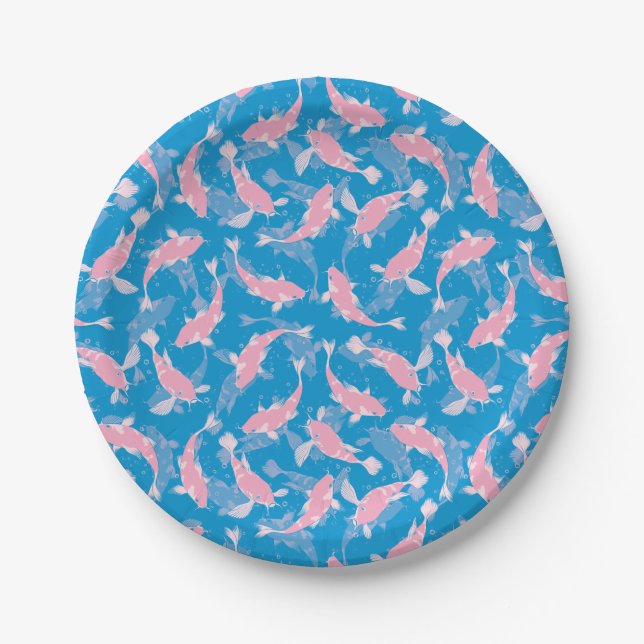 Pink and Blue Pattern - Koi Fish Paper Plate (Front)