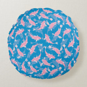 Pink and Blue Pattern - Koi Fish Round Cushion