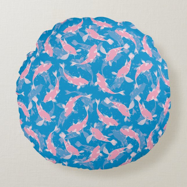 Pink and Blue Pattern - Koi Fish Round Cushion (Front)