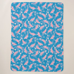 Pink and Blue Pattern - Koi Fish Sherpa Blanket