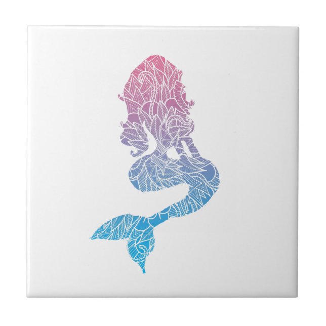 Pink and Blue Pattern Mermaid Ceramic Tile (Front)