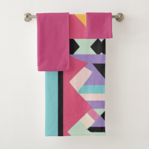 Pink and blue Pattern mix Bath Towel Set
