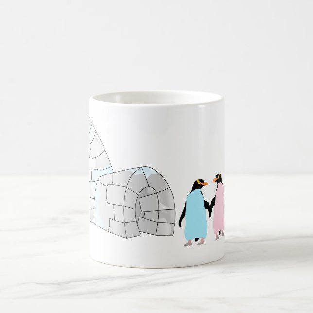Pink and Blue penguins at igloo Coffee Mug (Center)