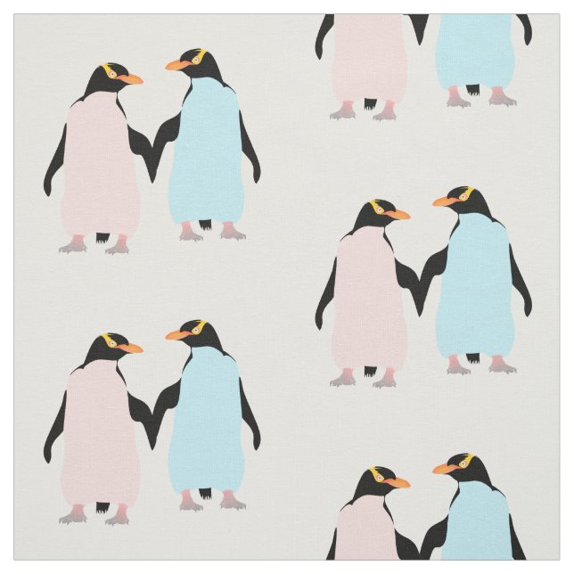 Pink and blue Penguins holding hands. Fabric (Swatch)