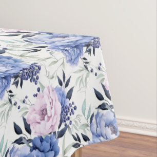 Pink and Blue Peony Floral Tablecloth