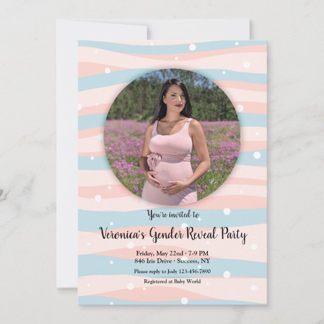 Pink and Blue Photo Gender Reveal Party Invitation (Front)