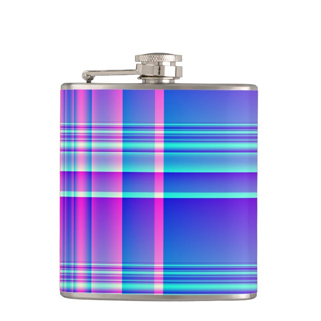 Pink and Blue Plaid Chequered Hip Flask (Front)
