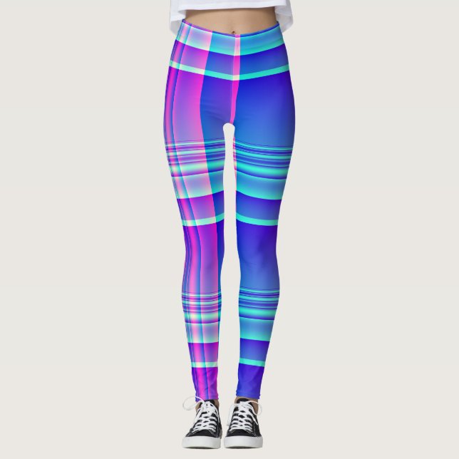 Pink and Blue Plaid Chequered Leggings (Front)