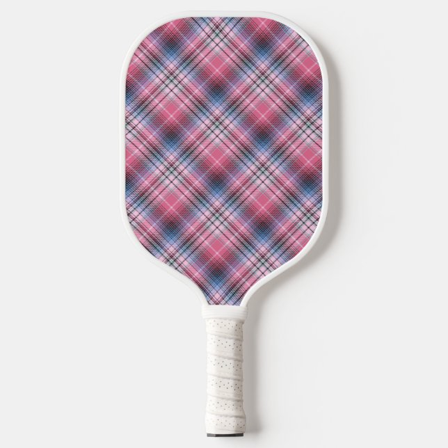 Pink And Blue Plaid Pickleball Paddle (Front)