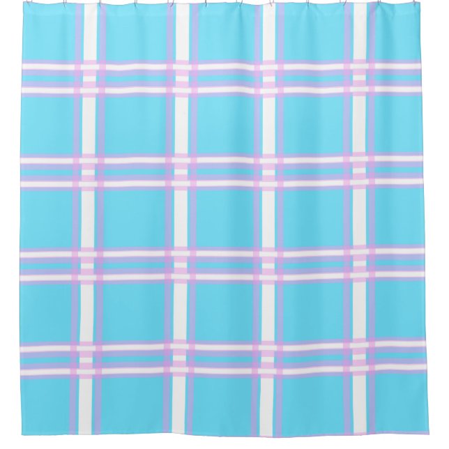 Pink and blue Plaid Shower Curtain (Front)