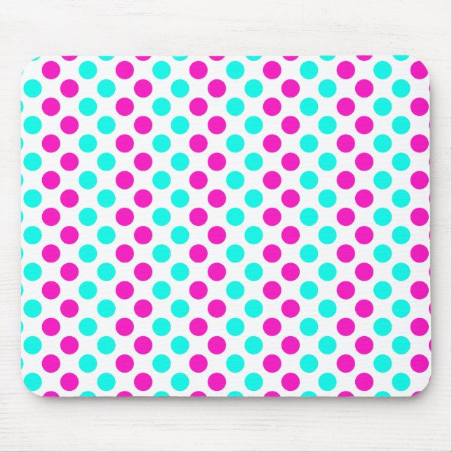 Pink and Blue Polka Dots Mouse Pad (Front)