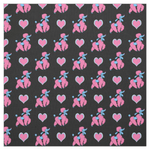 Pink and Blue Poodles and Hearts Pattern Fabric