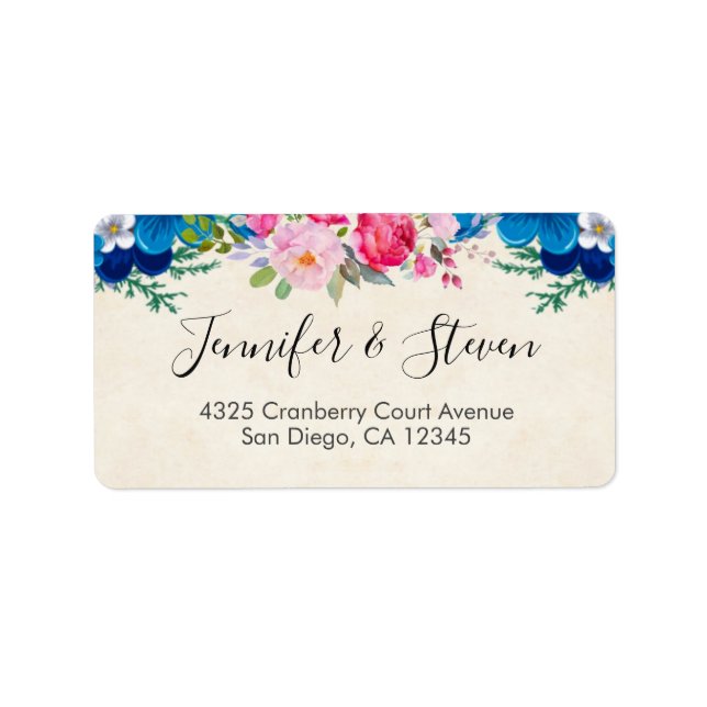 Pink and Blue Pretty Flower Border Label (Front)