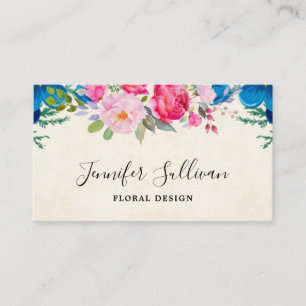 Pink and Blue Pretty Flower Border Professional Business Card