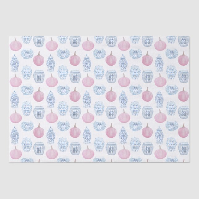 Pink And Blue Pumpkins and Ginger Jars Preppy Tissue Paper (Front)