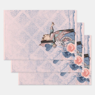 Pink and Blue Queen of Hearts Wrapping Paper Sheet