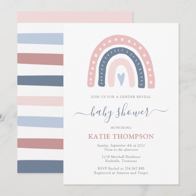 Pink and Blue Rainbow Gender Reveal Baby Shower Invitation (Front/Back)