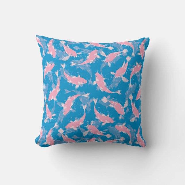 Pink And Blue Repeating Motif | Koi Fish Pattern Cushion (Front)