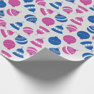 Pink and Blue Retro Christmas Ornaments Holiday Wrapping Paper