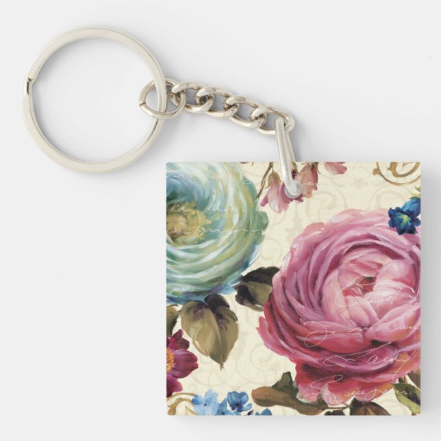 Pink and Blue Rose Key Ring (Front)