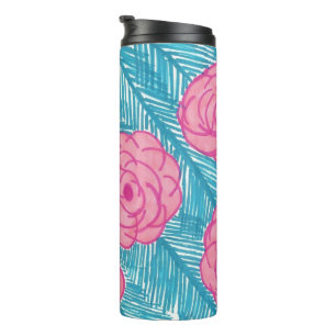 Pink and Blue Roses and Palms Pattern Tumbler