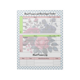 Pink and Blue Roses Blood Sugar and Blood Pressur Notepad