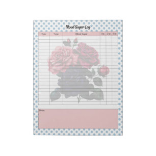 Pink and Blue Roses Blood Sugar Log Notepad