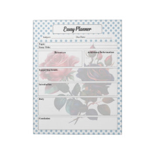 Pink and Blue Roses Essay Planner Notepad